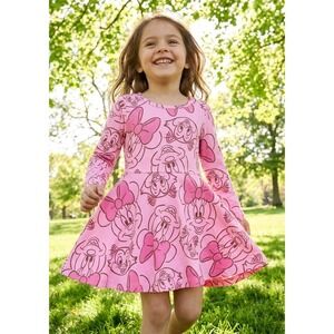 Disney Minnie Mouse Girls Toddler Size: 12 M Dress Pink Pullover Long Sleeve NWT